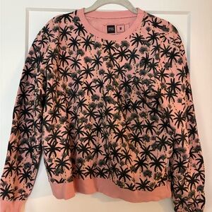 Stylish Pink Palm Print Crew Neck Sweater